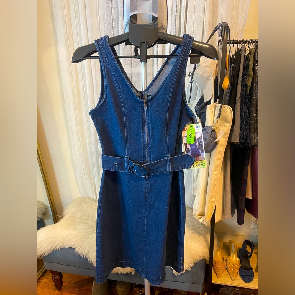 Rewash Denim Belted Mini Dress